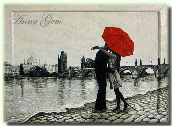 Вышивка красный зонт