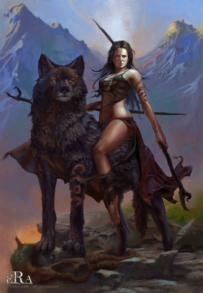 Девушка верхом на волке