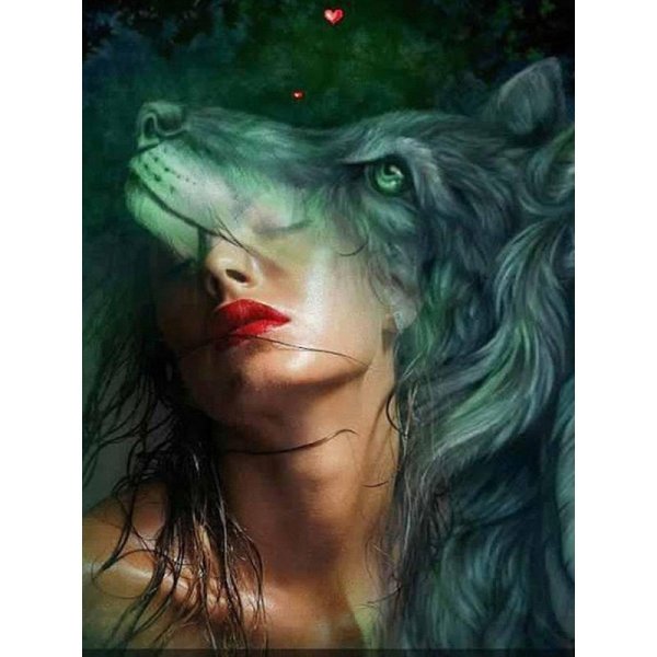 Алмазная мозаика девушка с волком