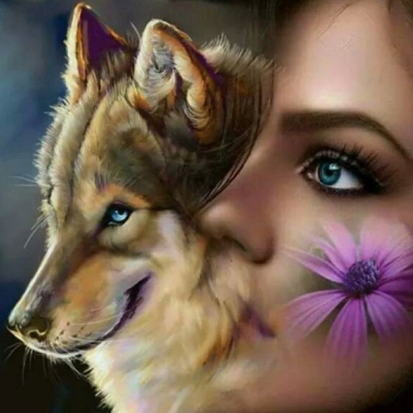 Девушка верхом на волке