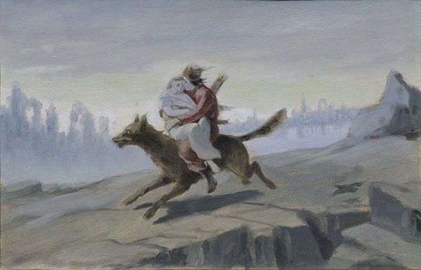 Девушка верхом на волке