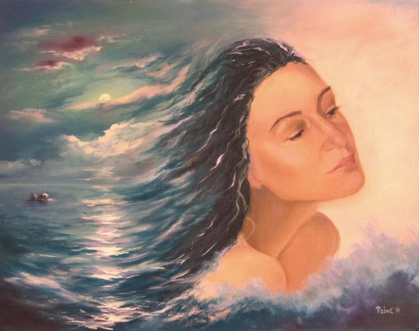 Картина море в голове женщины