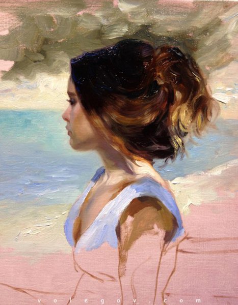 Девушка на берегу моря живопись