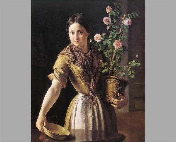 Тропинин Василий - девушка с горшком роз. 1850