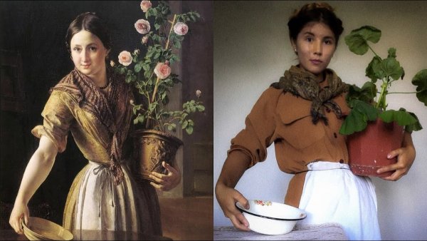 Тропинин Василий - девушка с горшком роз. 1850