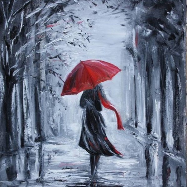 Девушка с зонтом под дождем