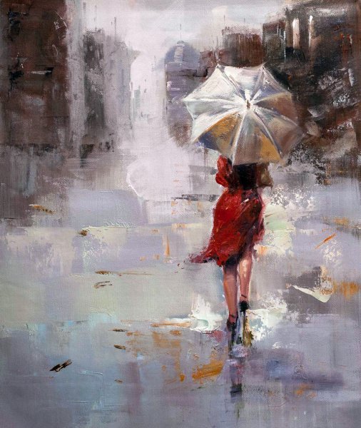 Девушка с зонтиком живопись