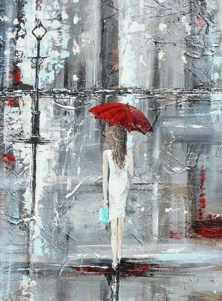 Девушка под зонтом с картиной