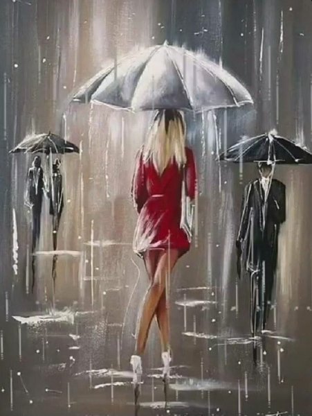 Девушка с зонтиком под дождем