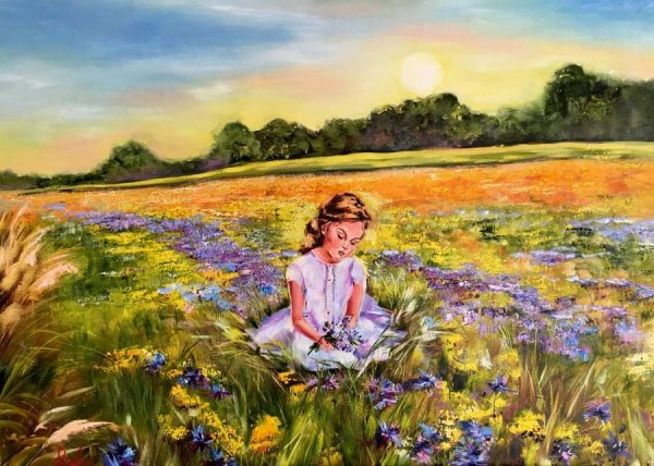 Цветы луговые, художница Mary Dipnall