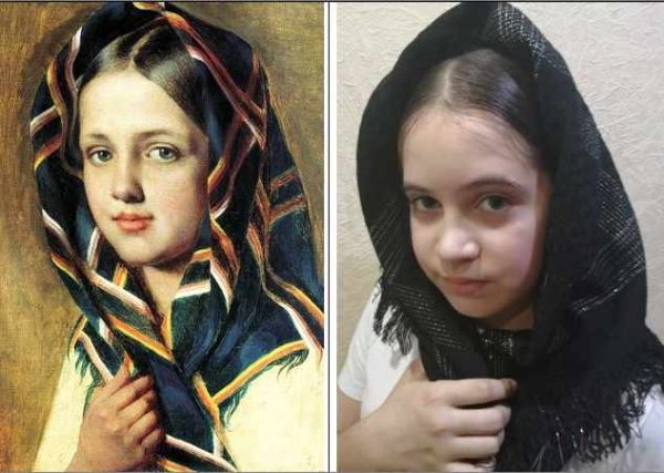 Девочка в клетчатом платке Венецианов