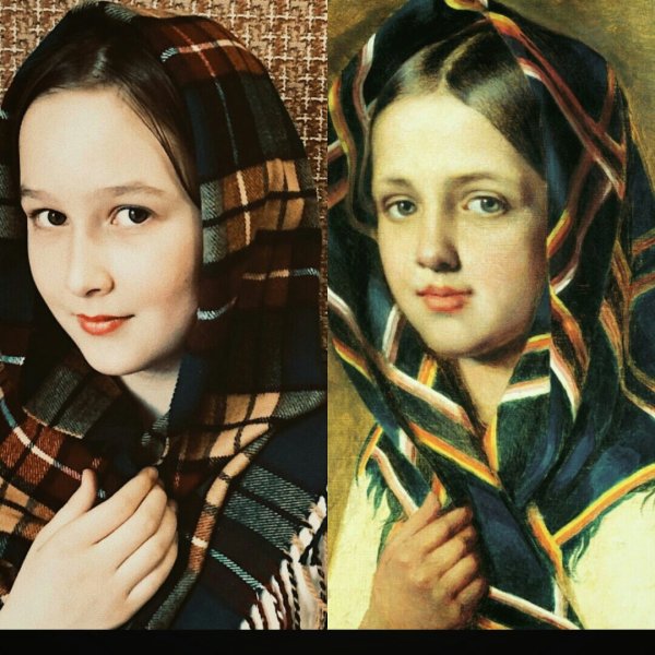 Девочка в клетчатом платке Венецианов