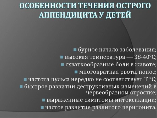 Особенности течения острого аппендицита у детей