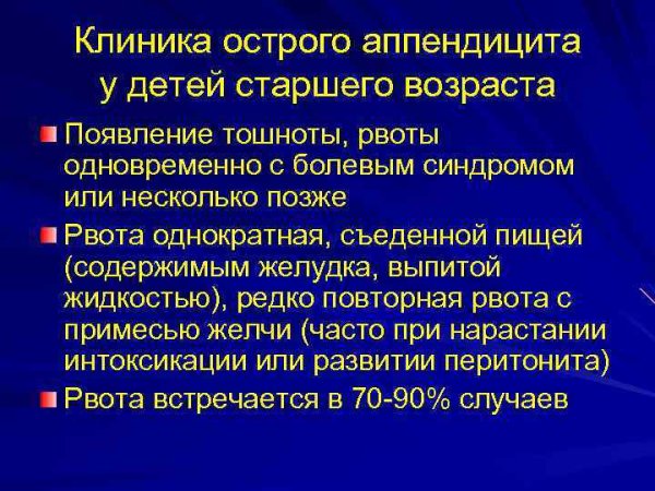 Клиника аппендицита у детей старшего возраста