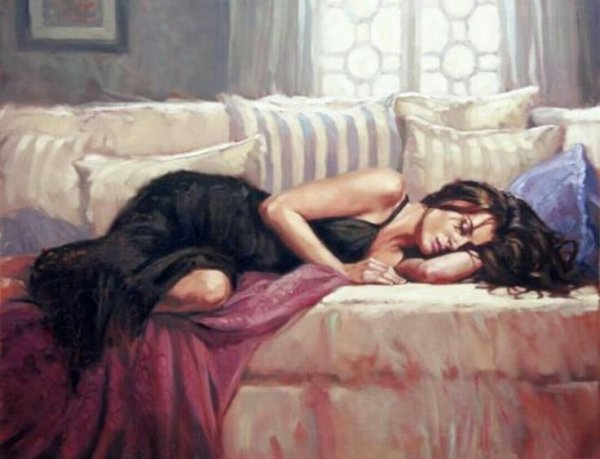 Картина девушка в постели