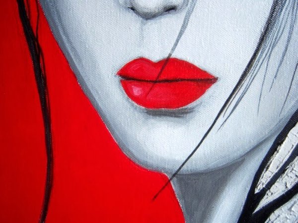 Картина женщина с красными губами