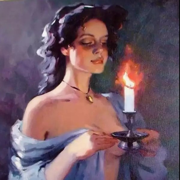 Девушка со свячей картины художников