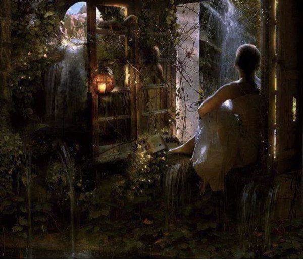 Женщина в ночном окне