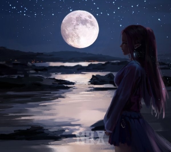 Девушка в озере ночью