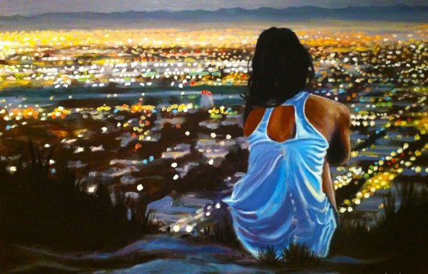 Картина девушка в городе