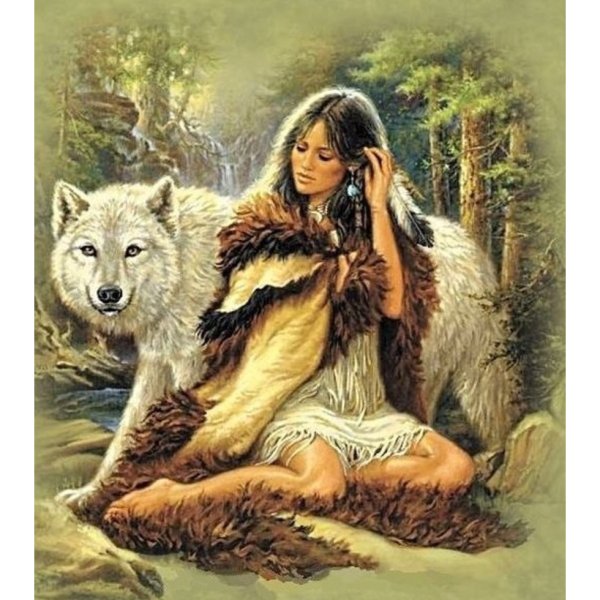 Индейская девушка с волком живопись maija