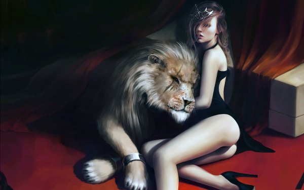 Девушка с тигром пантерой