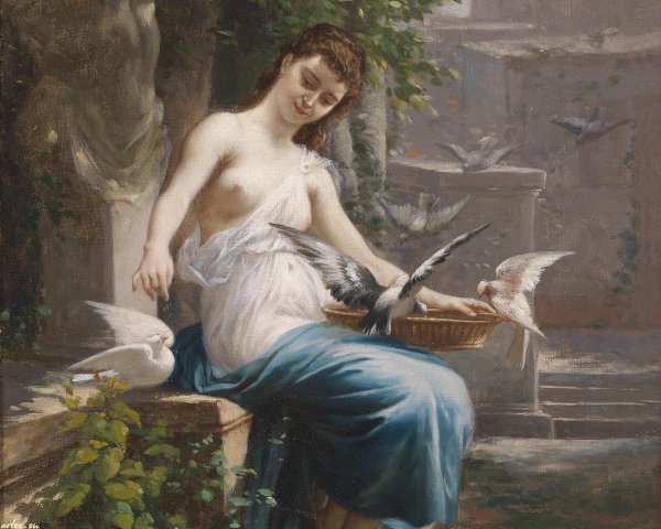 Картина девушка с голубкой