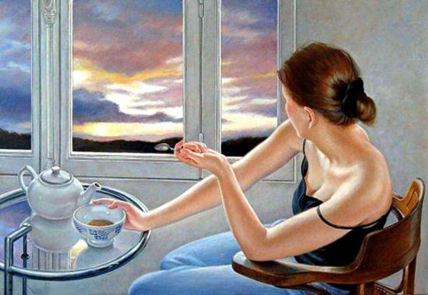 Франсин Ван Хоув женщина кофе живопись