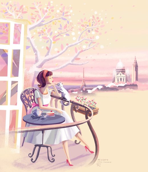 Девушка в кафе иллюстрация