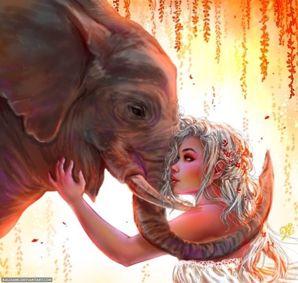 Женщина на слоне арт