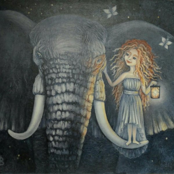 Картина девочка и слон