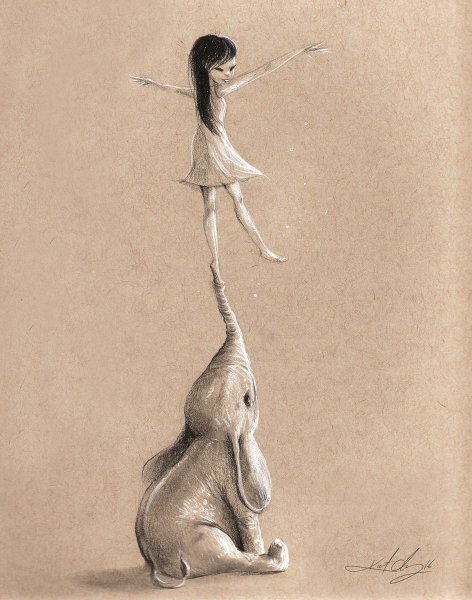 Картина девочка и слон