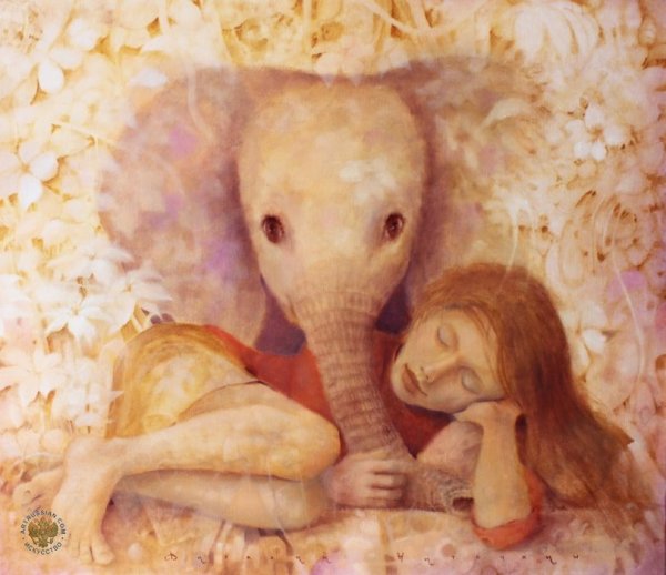 Картина девочка и слон