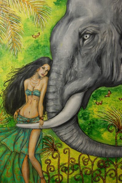Девушка и слон арт