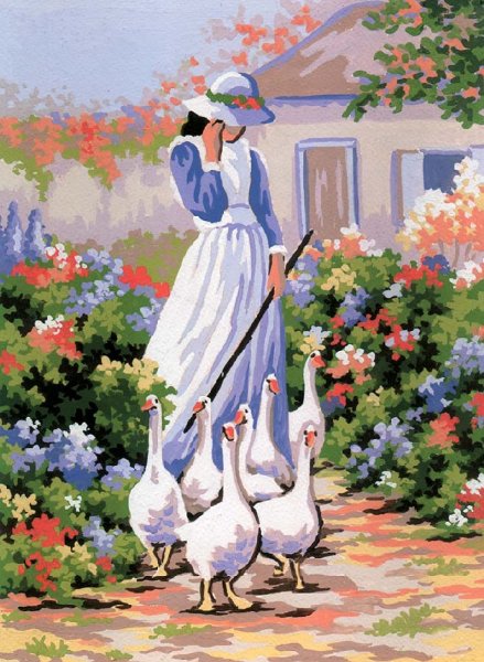 Вышивка пастушка с гусями