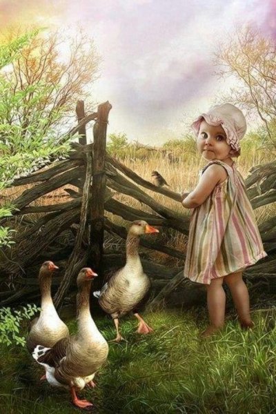 Девочка в деревне живопись