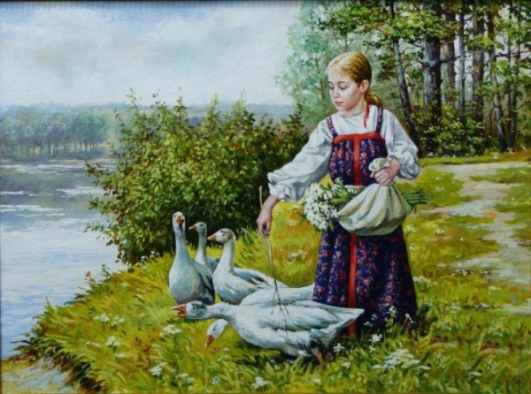 Картина девочка с гусями