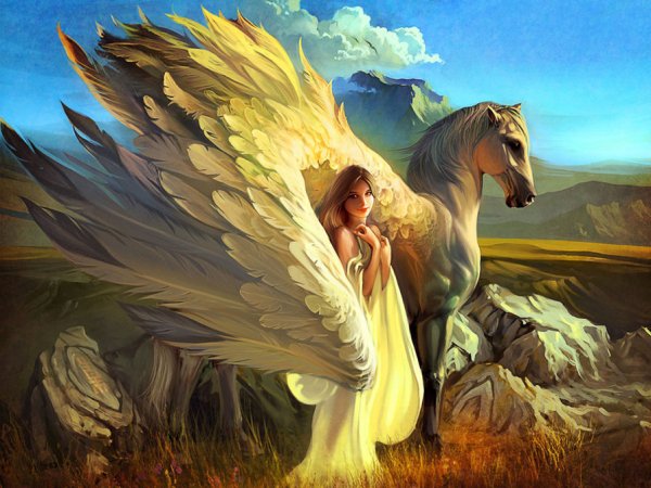 Ангел обнимает девушку