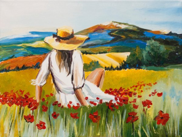 Картина девушка с маками в поле