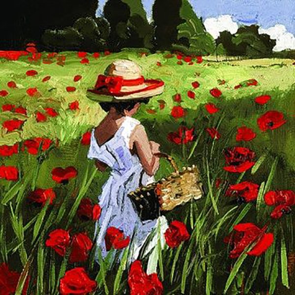 Девушка в поле с маками живопись