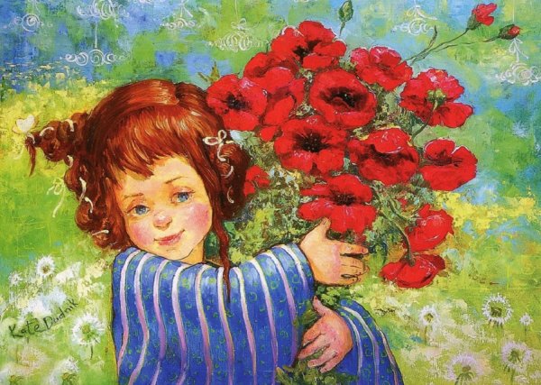 Картина девушка с цветами