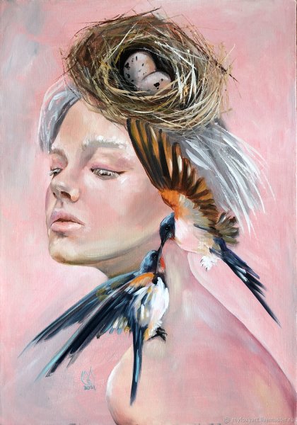 Женщина птица живопись