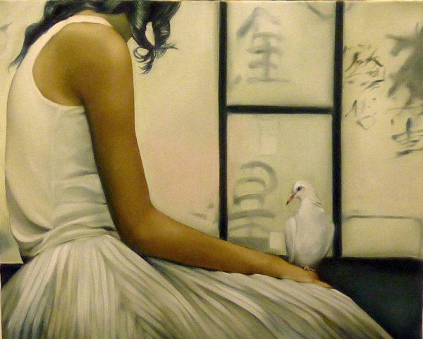 Девушка с птицей живопись