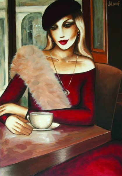 Дама с чашкой кофе в живописи