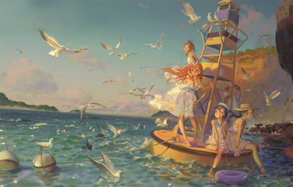 Девушка в лодке арт