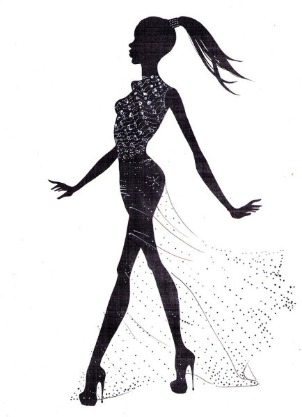 Силуэт дамы в шляпе и платье