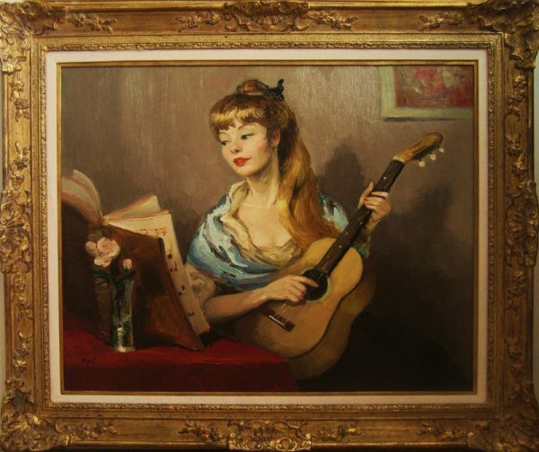 Девушка с гитарой живопись