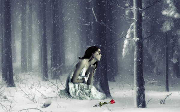 Девушка в зимнем лесу арт