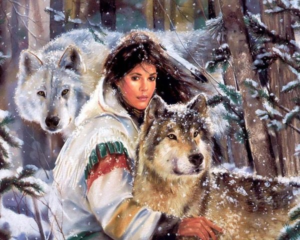 Брюнетка в зимнем лесу