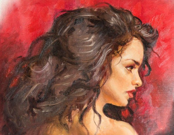 Живопись портрет девушки с распущенными волосами